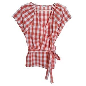 Gap wrap top in poplin orange gingham, xs